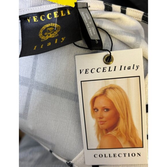 NWT Vecceli Italy Asymmetric Tunic Blouse Black & White S - Picture 5 of 6